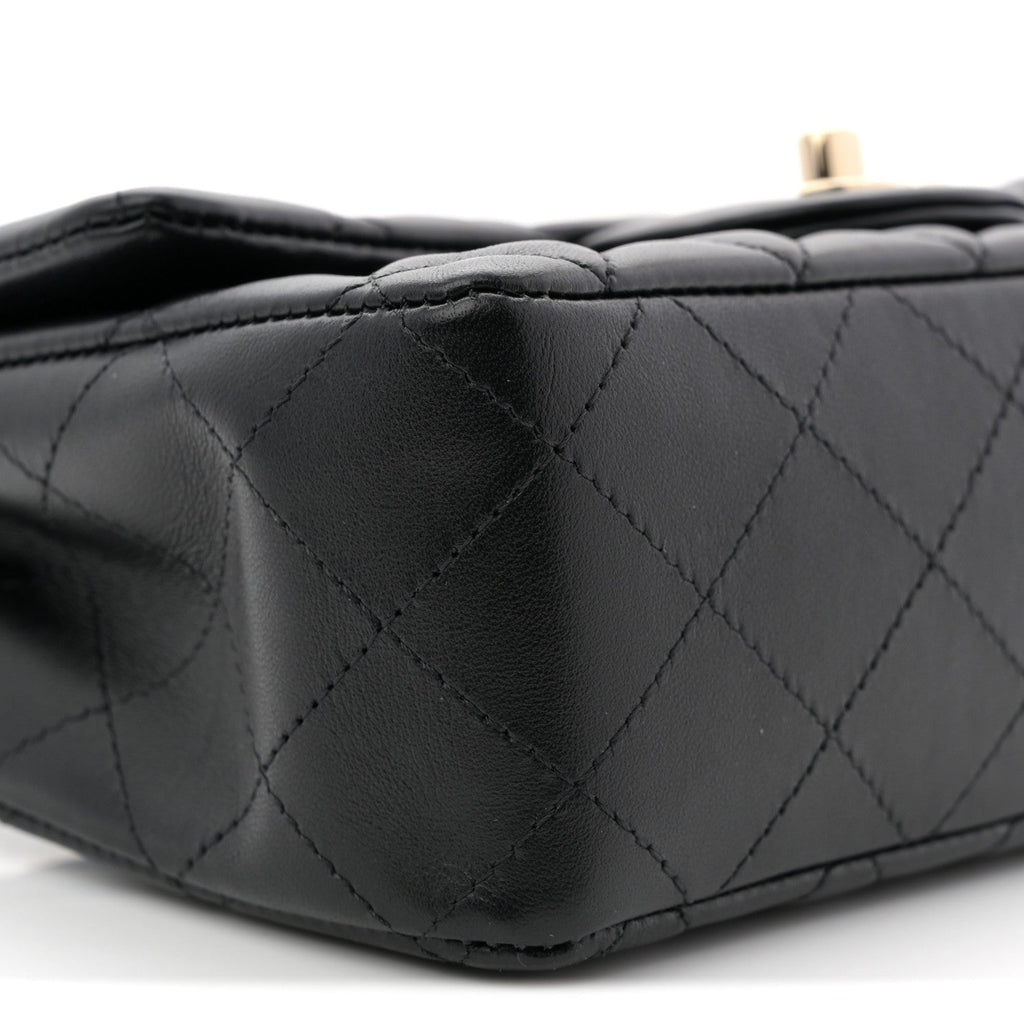 Lambskin Quilted Mini Rectangular Flap Black