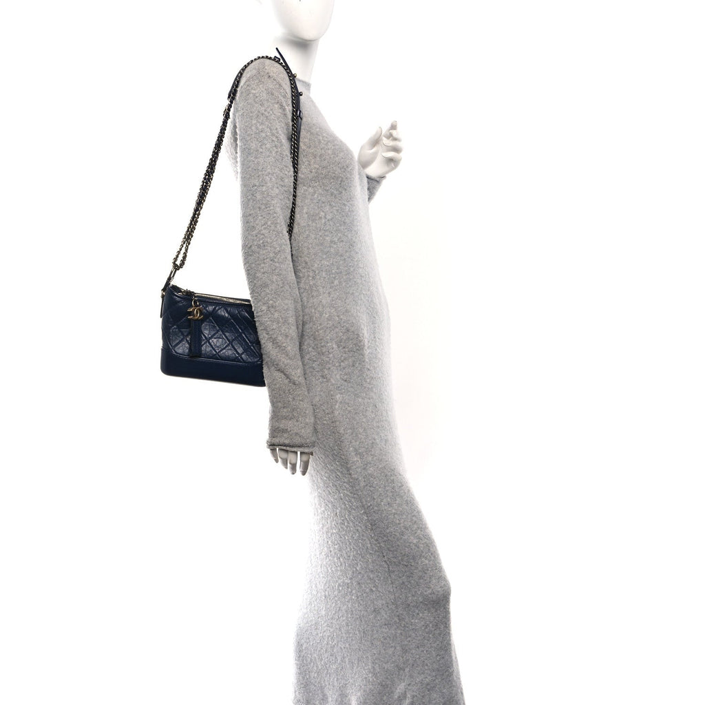 Aged Calfskin Quilted Small Gabrielle Hobo Navy