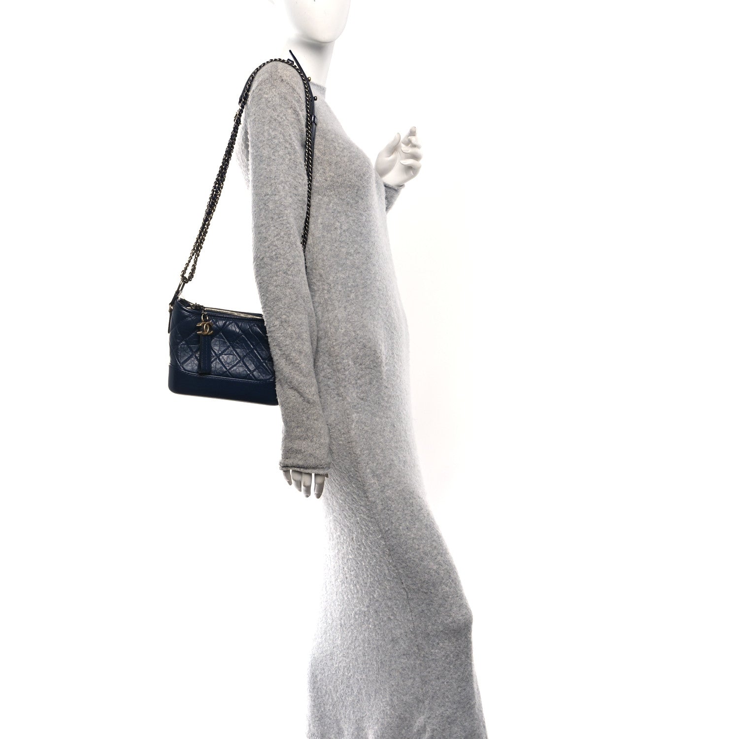 Aged Calfskin Quilted Small Gabrielle Hobo Navy