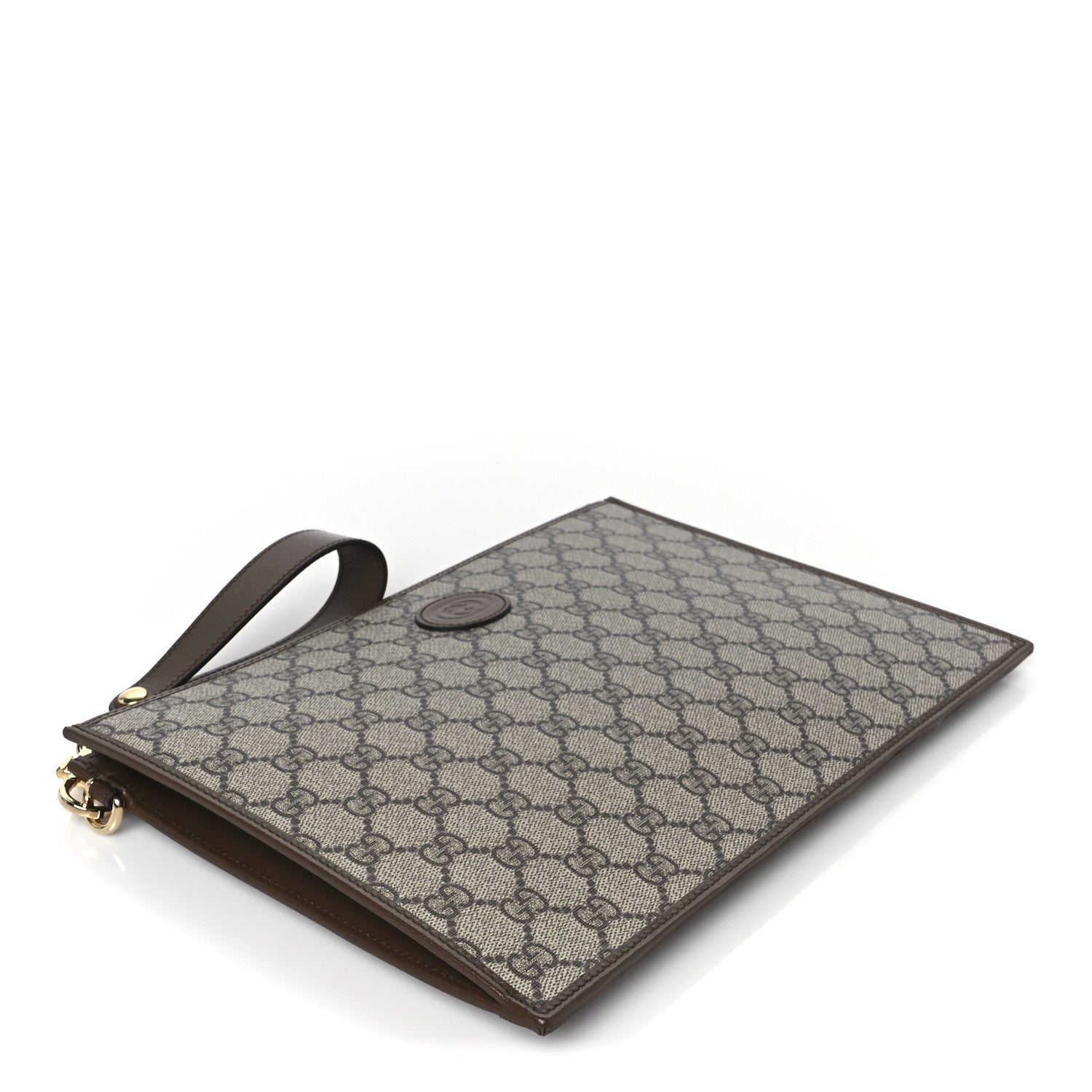 GG Supreme Monogram Azalea Calfskin Retro Interlocking G Wristlet Pouch Beige Ebony Brown Sugar
