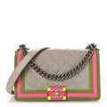 Canvas Quilted Medium Fluo Boy Flap Dark Grey Fuchsia Green