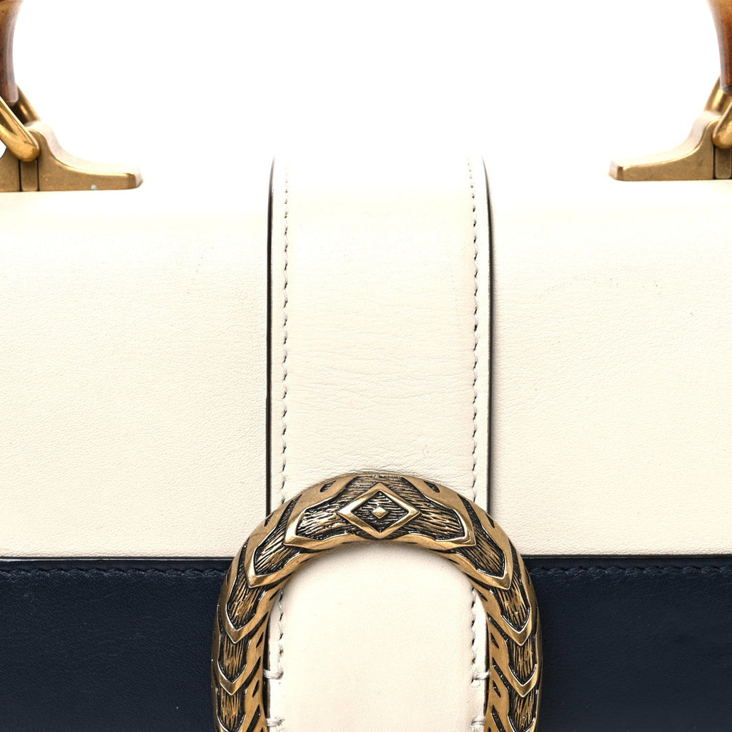 Calfskin Bamboo Web Medium Dionysus Top Handle Bag White Blue Hibiscus Red