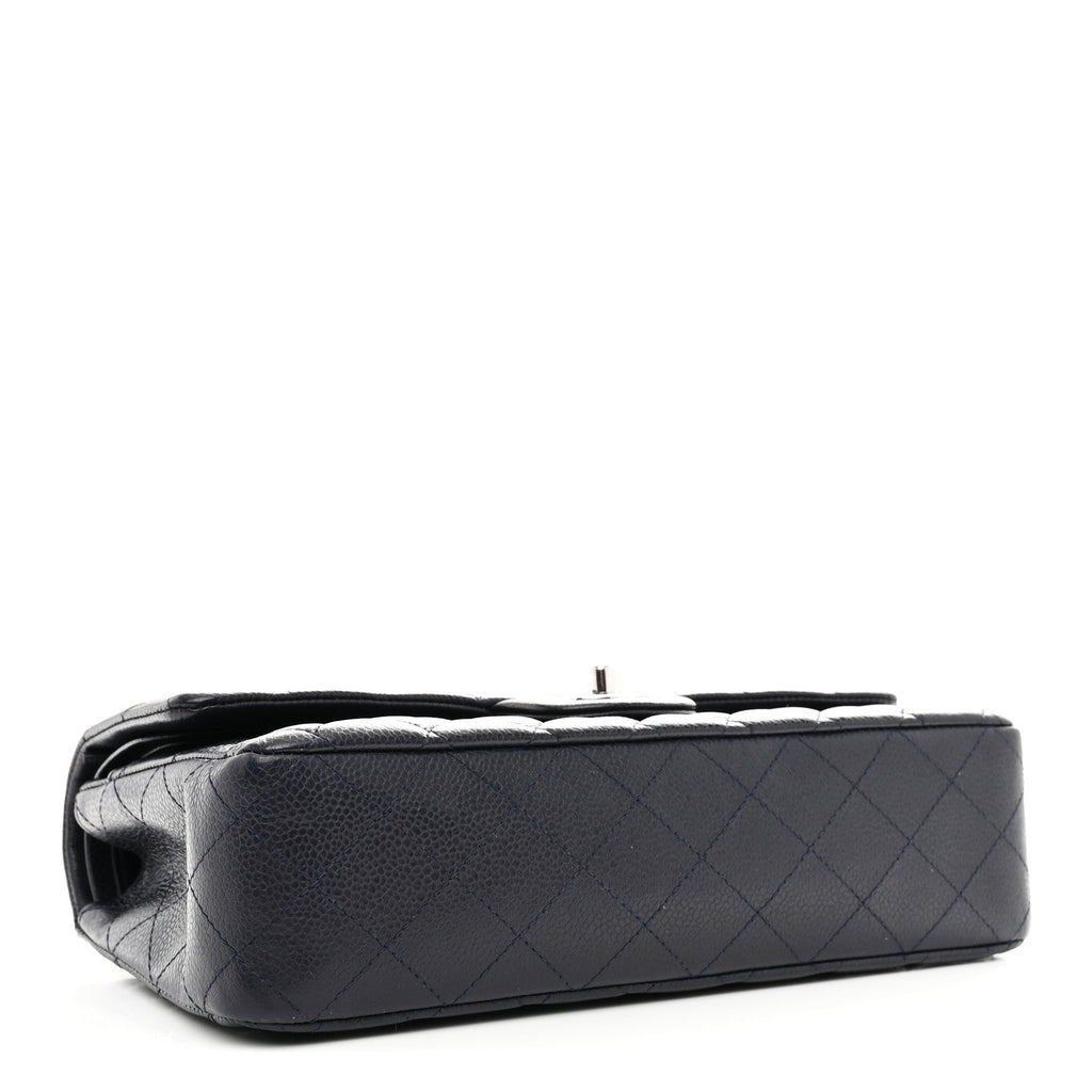 Caviar Quilted Medium Double Flap Navy