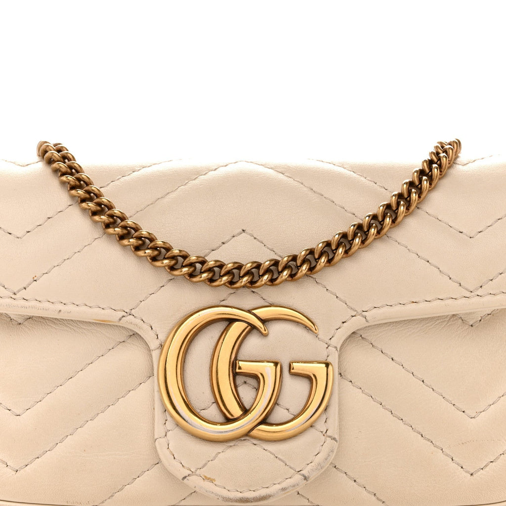 Calfskin Matelasse Super Mini GG Marmont Shoulder Bag White