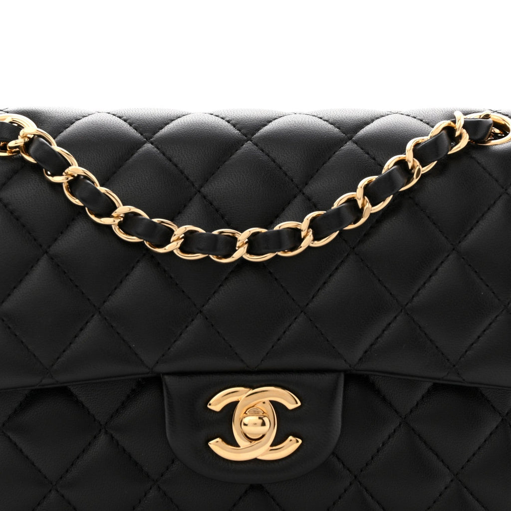 Lambskin Quilted Small Double Flap Black
