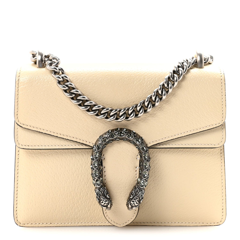 Textured Calfskin Crystal Mini Dionysus Shoulder Bag Mystic White
