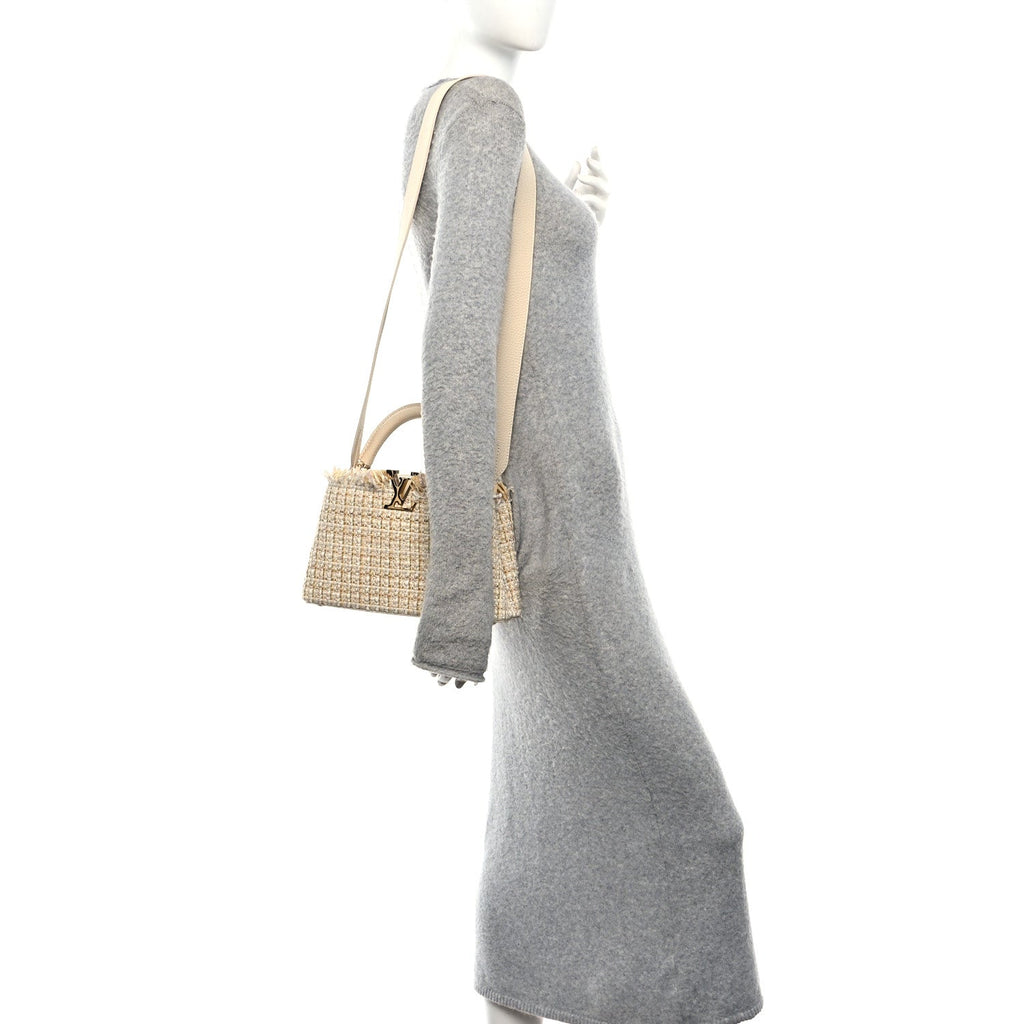 Tweed Taurillon Capucines BB Beige