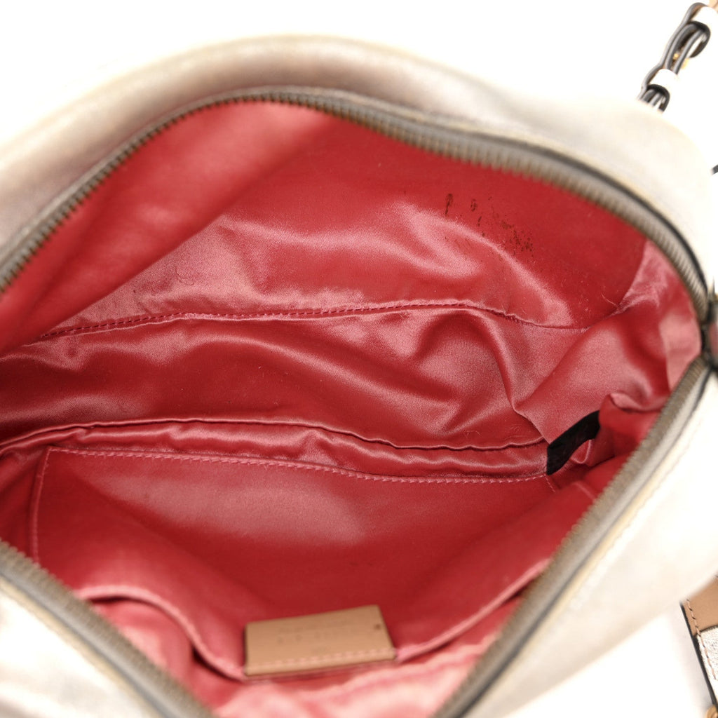 Metallic Calfskin Matelasse Studded Small Pearly GG Marmont Chain Shoulder Bag Silver