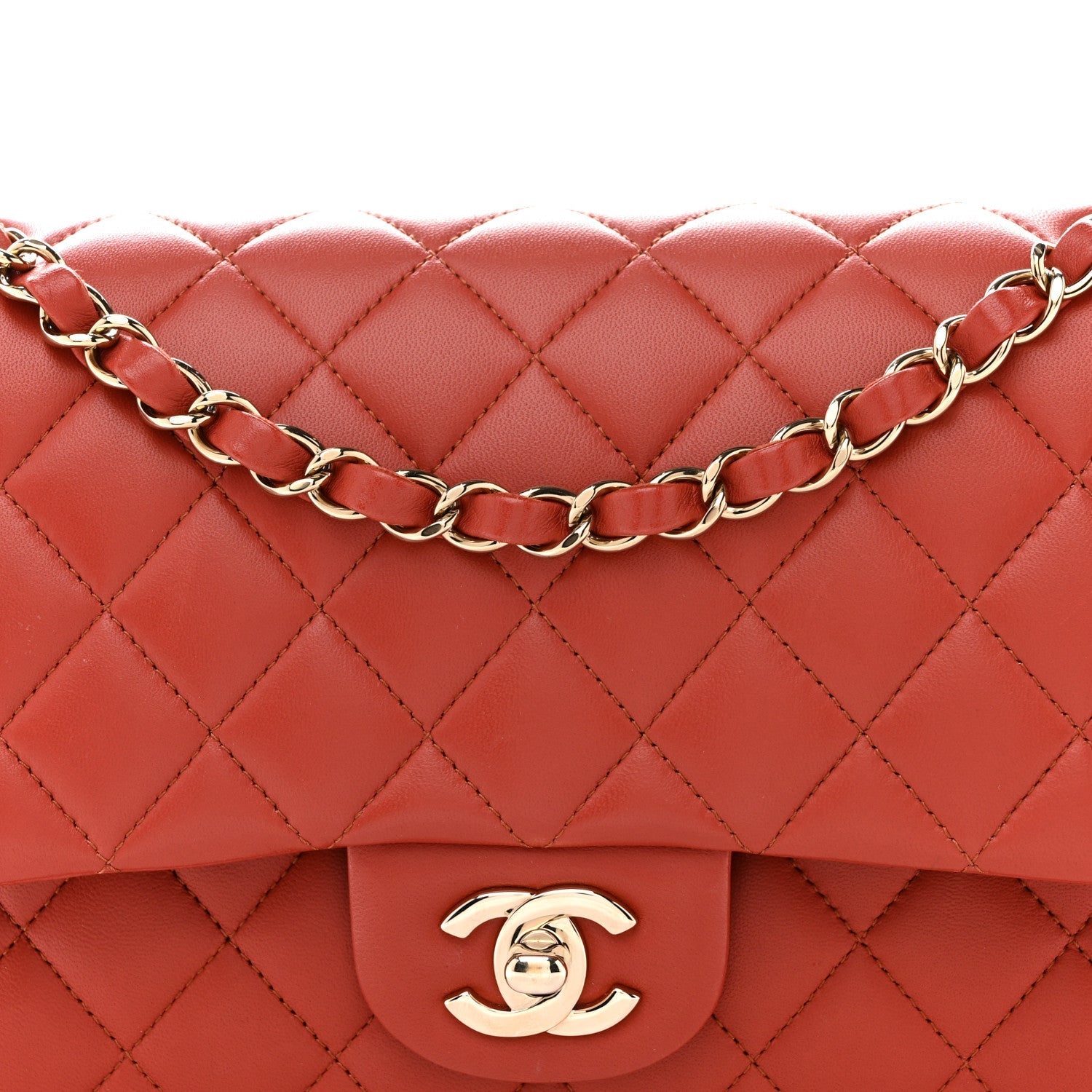 Lambskin Quilted Medium Double Flap Brown