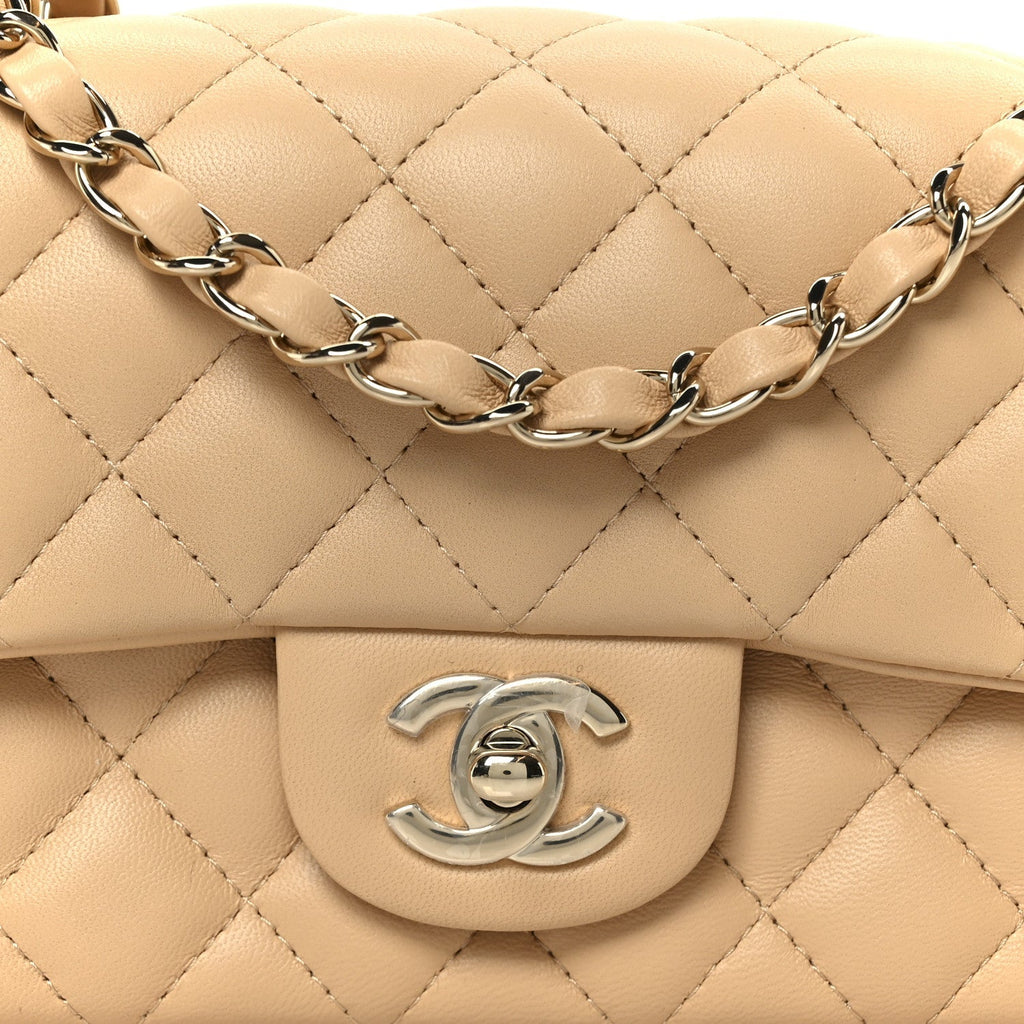 Lambskin Quilted Mini Rectangular Flap Beige