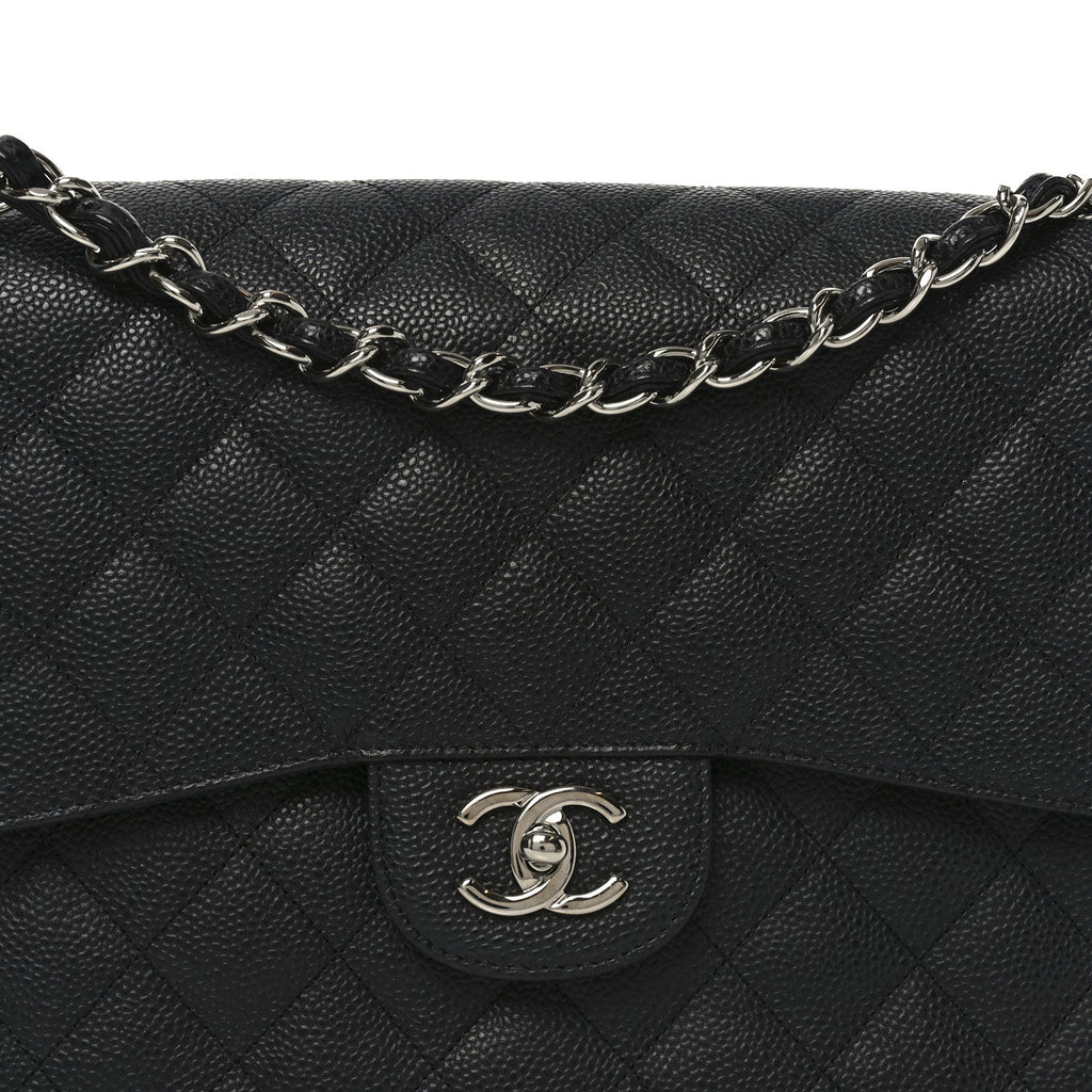 Caviar Quilted Jumbo Double Flap Black