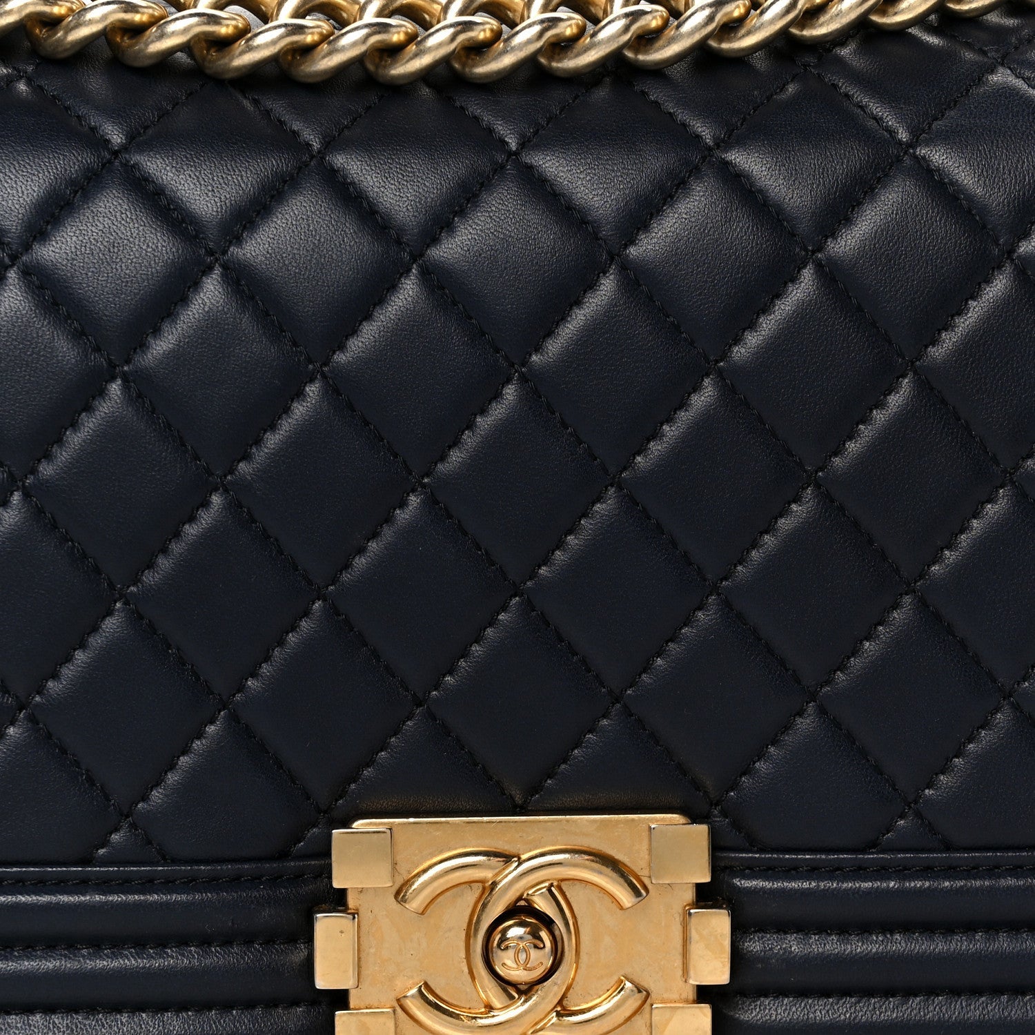 Lambskin Quilted Medium Boy Flap Dark Navy