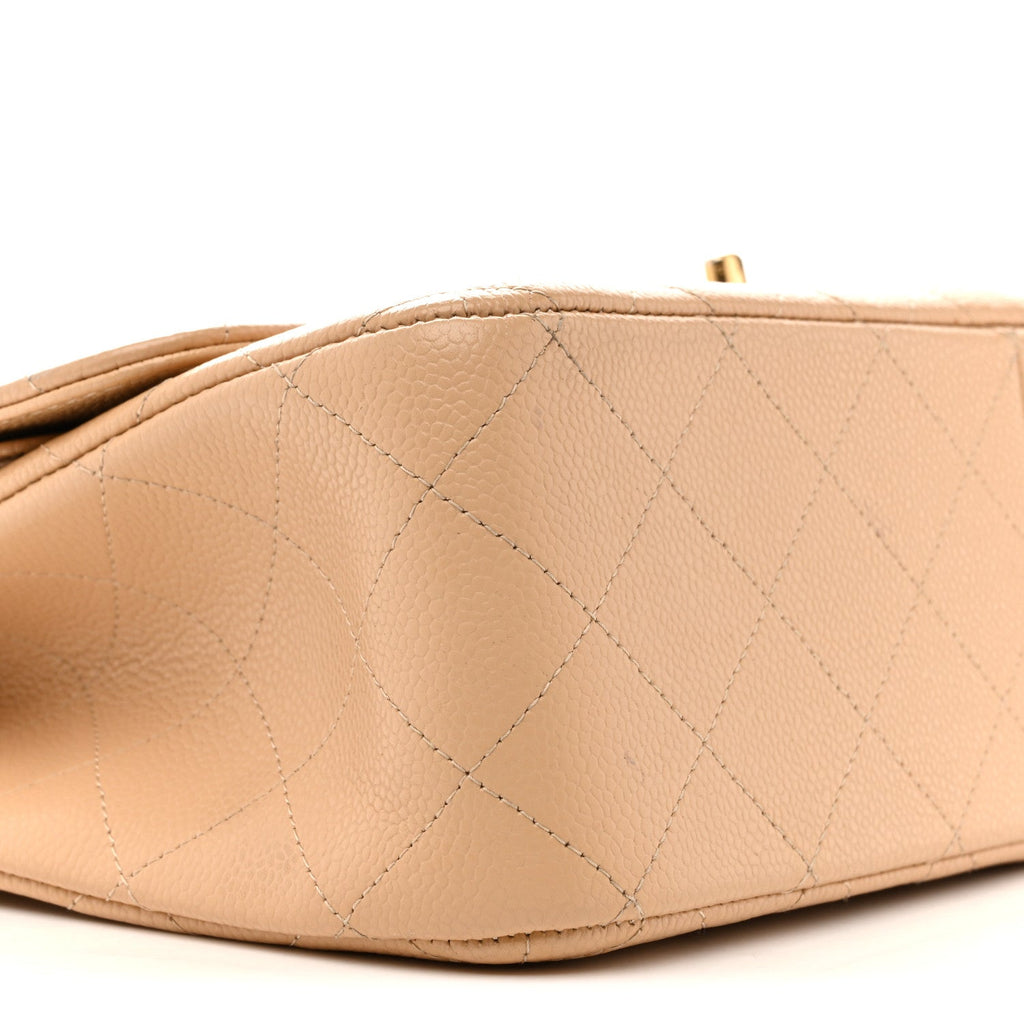Caviar Quilted Jumbo Double Flap Beige