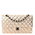 Metallic Lambskin Quilted Medium Double Flap Gold Black