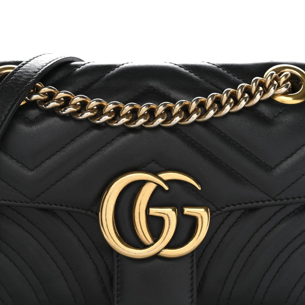 Calfskin Matelasse Mini GG Marmont Shoulder Bag Black