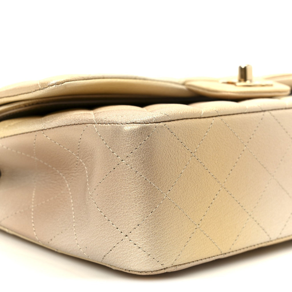 Metallic Goatskin Quilted Ombre Medium Double Flap Gold