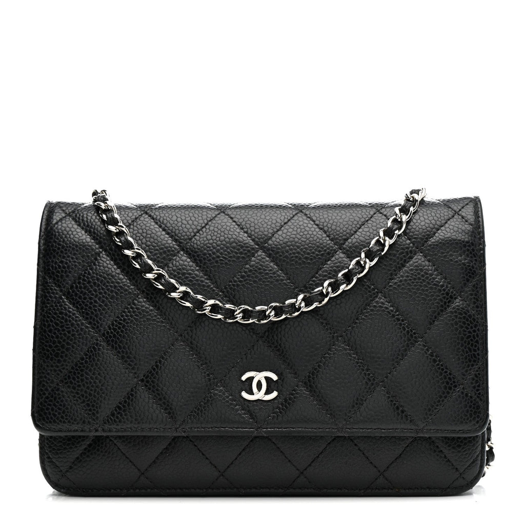 Caviar Quilted Wallet on Chain WOC Black