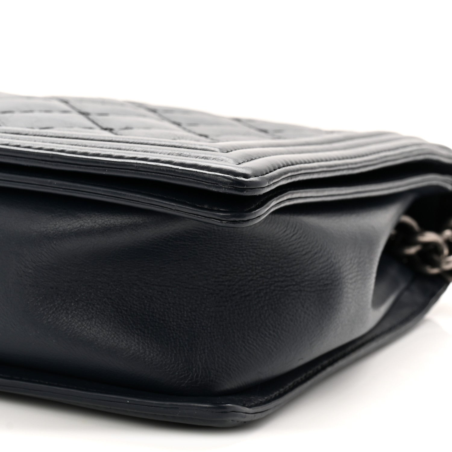 Calfskin Double Stitch Large Boy Flap Navy Blue