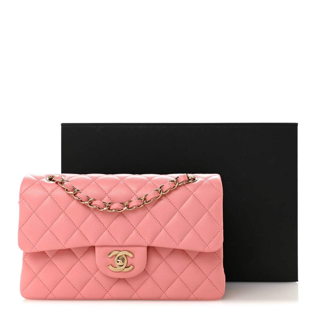 Caviar Quilted Small Double Flap Light Pink