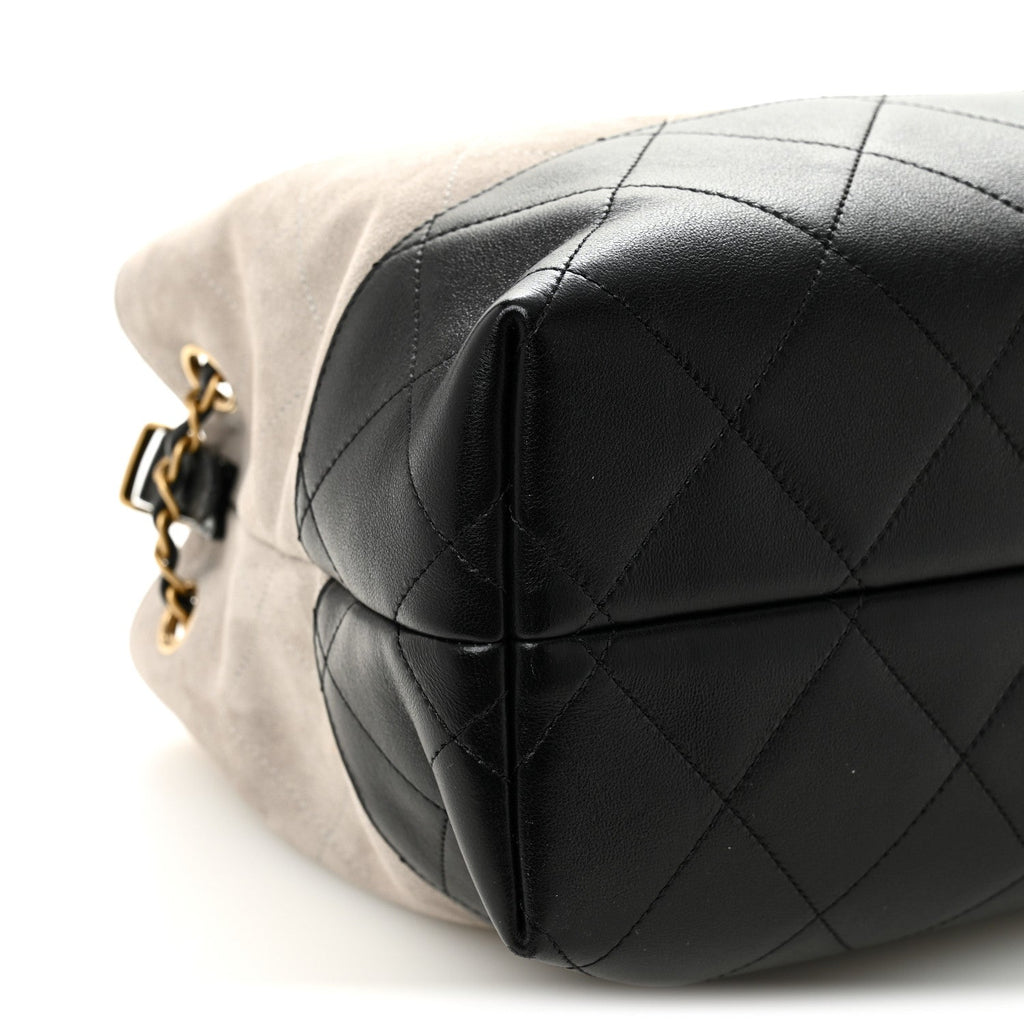 Suede Calfskin Shiny Lambskin Quilted Small Coco Base Shopping Bag Grey Black