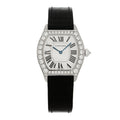 18K White Gold Alligator Diamond Bezel 28mm Tortue Manual Winding Watch Black