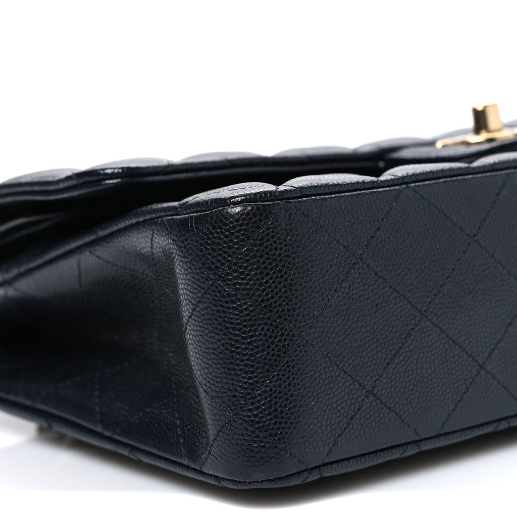 Caviar Quilted Medium Double Flap Navy
