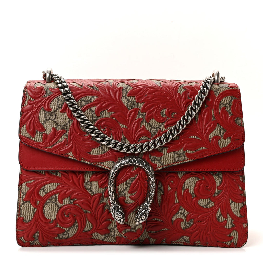 GG Supreme Monogram Arabesque Medium Dionysus Shoulder Bag Hibiscus Red