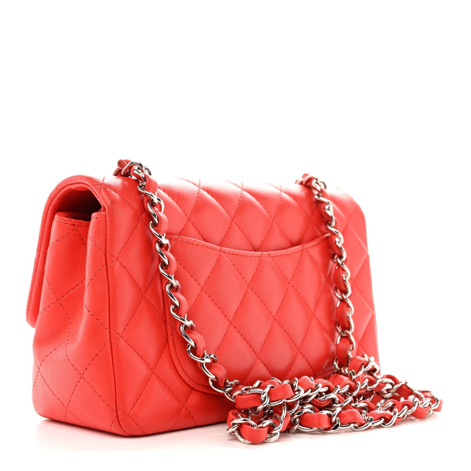 Lambskin Quilted Mini Rectangular Flap Red