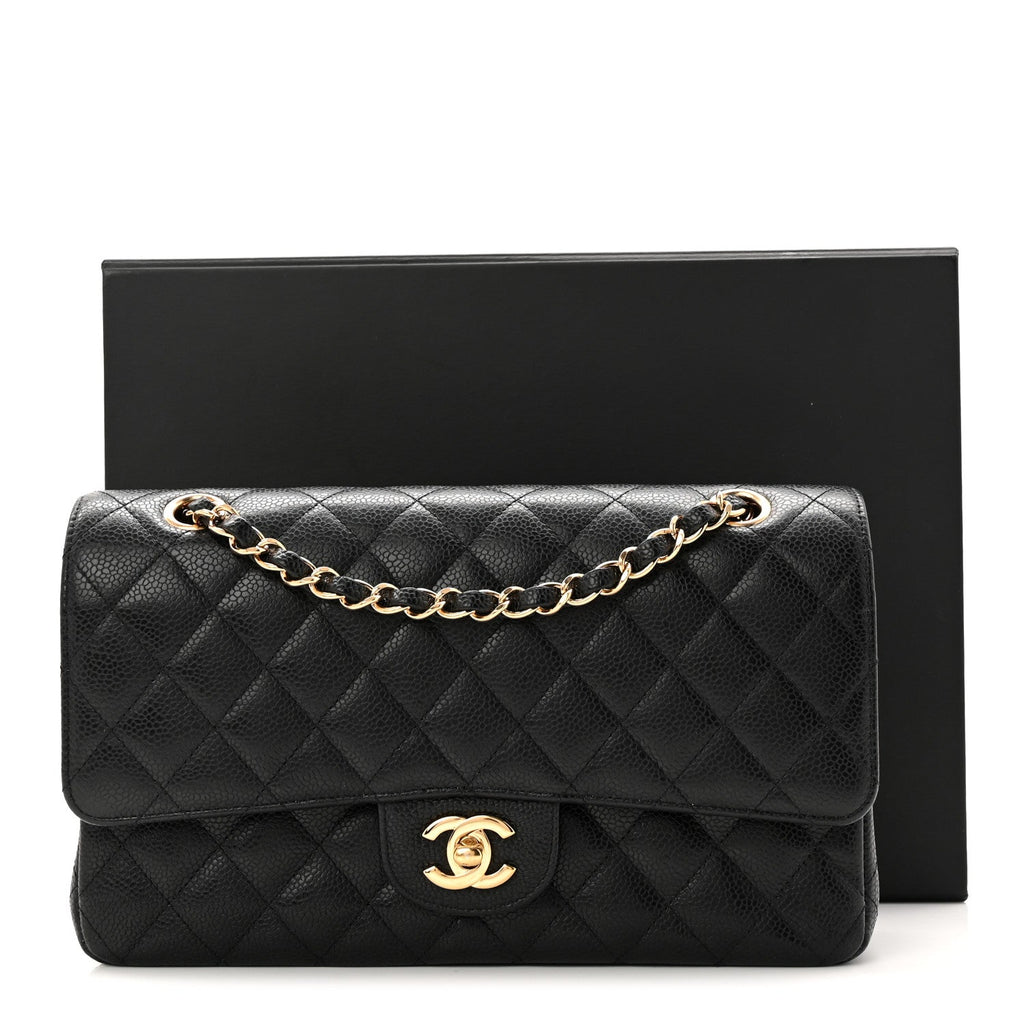 Caviar Quilted Medium Double Flap Black