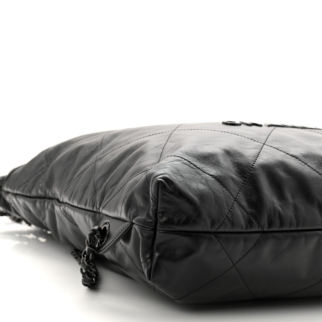 Shiny Calfskin Quilted Chanel 22 Backpack So Black