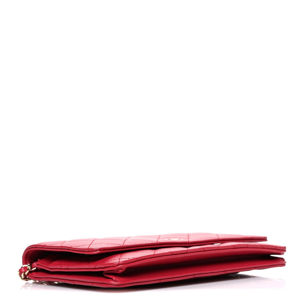 Lambskin Quilted Wallet On Chain WOC Dark Pink