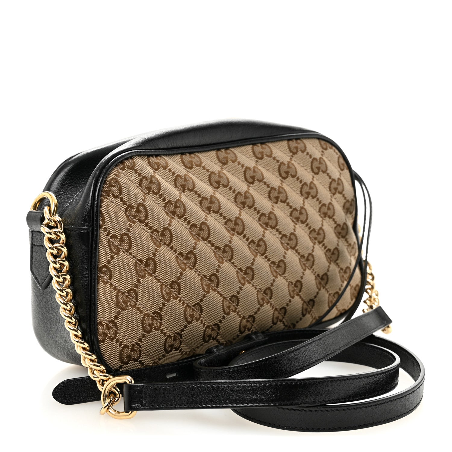 Monogram Matelasse Diagonal Small GG Marmont Chain Shoulder Bag Beige Black