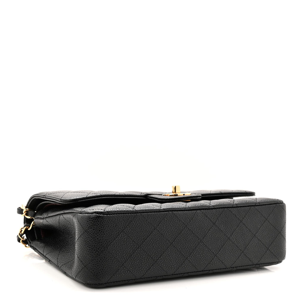 Caviar Quilted Medium Double Flap Black