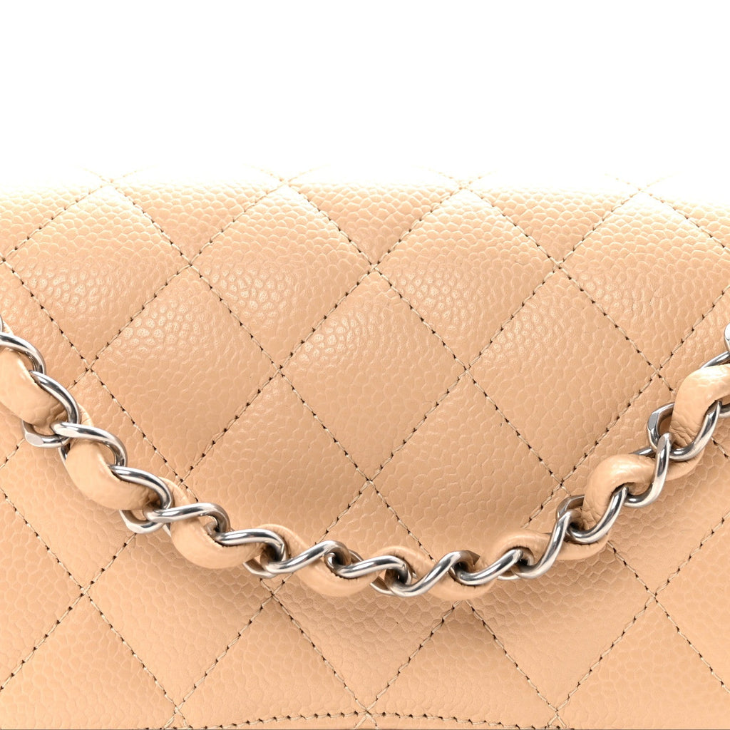 Caviar Quilted Medium Double Flap Beige