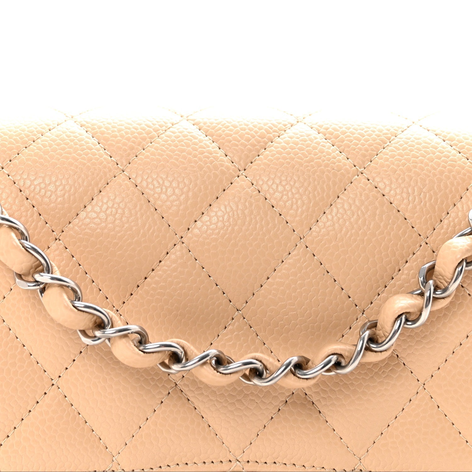 Caviar Quilted Medium Double Flap Beige