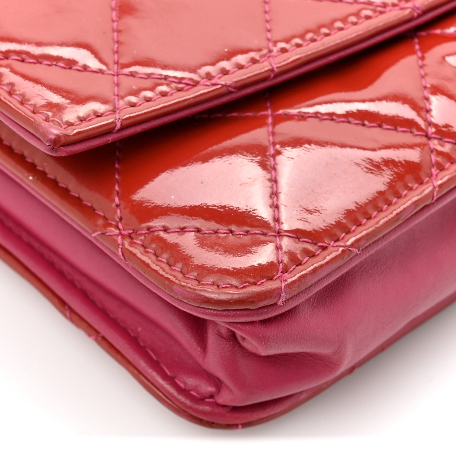 Patent Quilted Brilliant Wallet On Chain WOC Coral