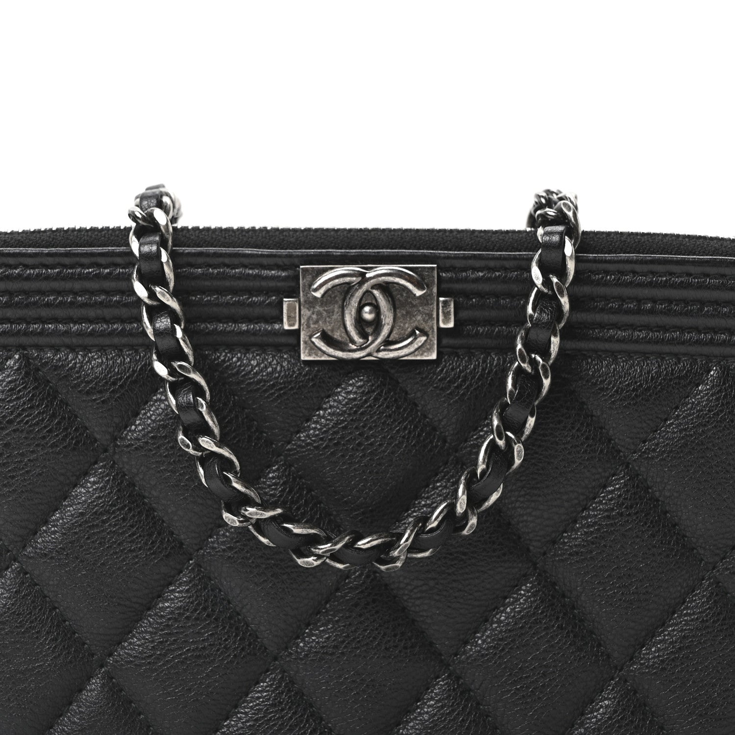 Grained Calfskin Quilted Boy Phone Holder Wallet On Chain Black