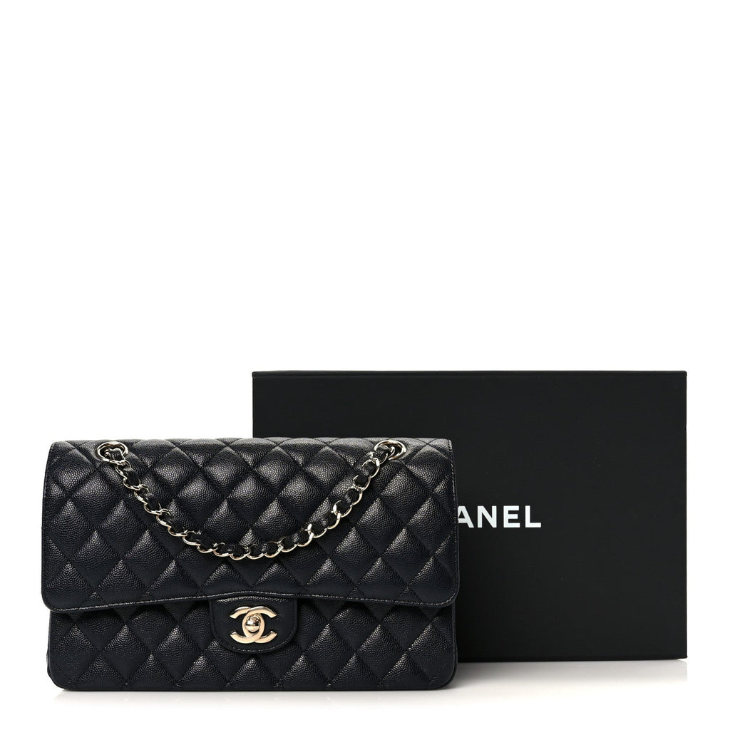 Caviar Quilted Medium Double Flap Navy
