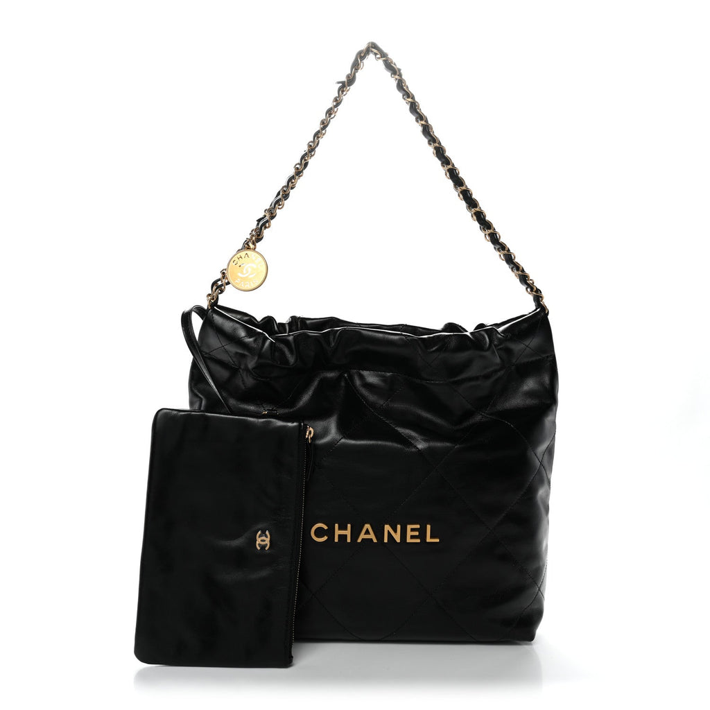 Shiny Calfskin Quilted Small Chanel 22 Black