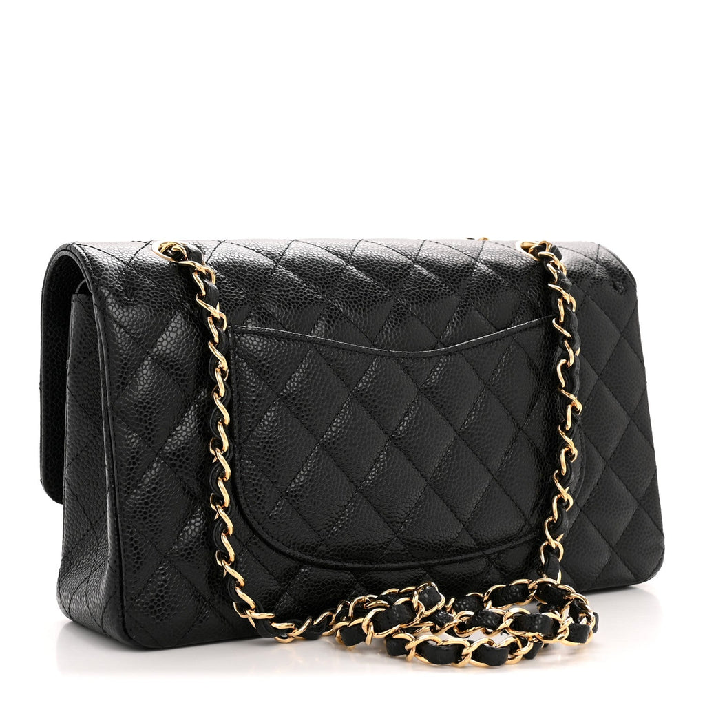Caviar Quilted Medium Double Flap Black