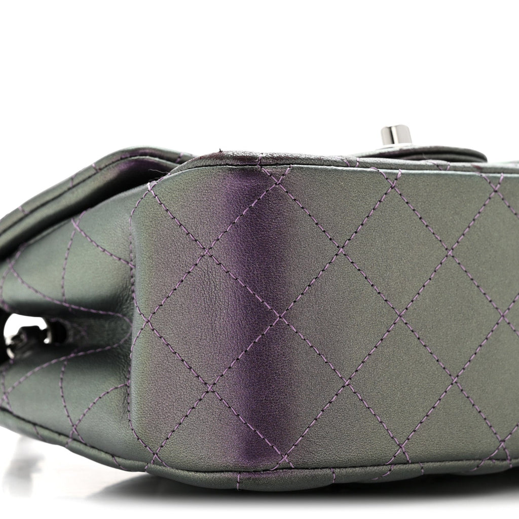 Iridescent Lambskin Quilted Mini Square Flap Dark Purple