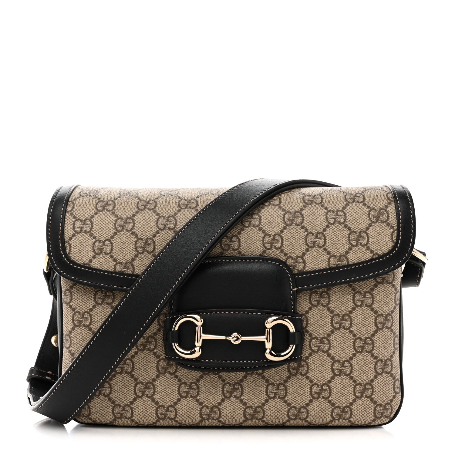 GG Supreme Monogram Horsebit 1955 Soft Small Shoulder Bag Beige Black
