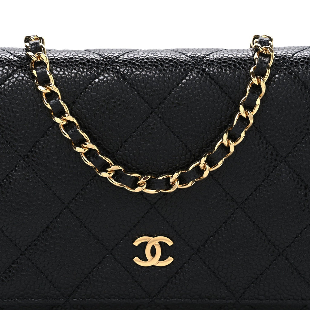 Caviar Quilted Wallet on Chain WOC Black