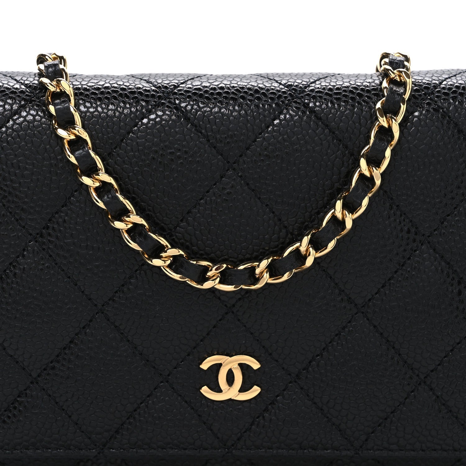 Caviar Quilted Wallet on Chain WOC Black