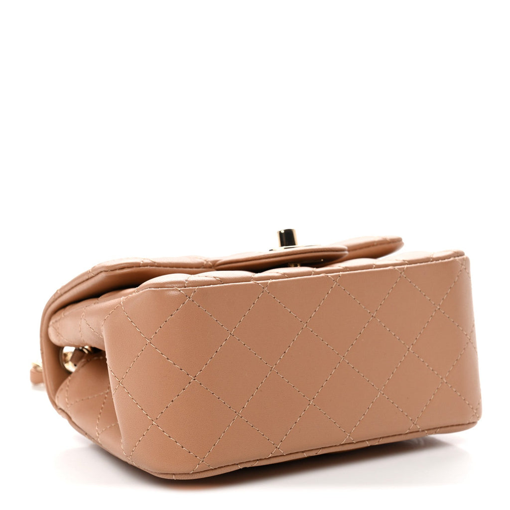 Lambskin Quilted Mini Square Flap Brown