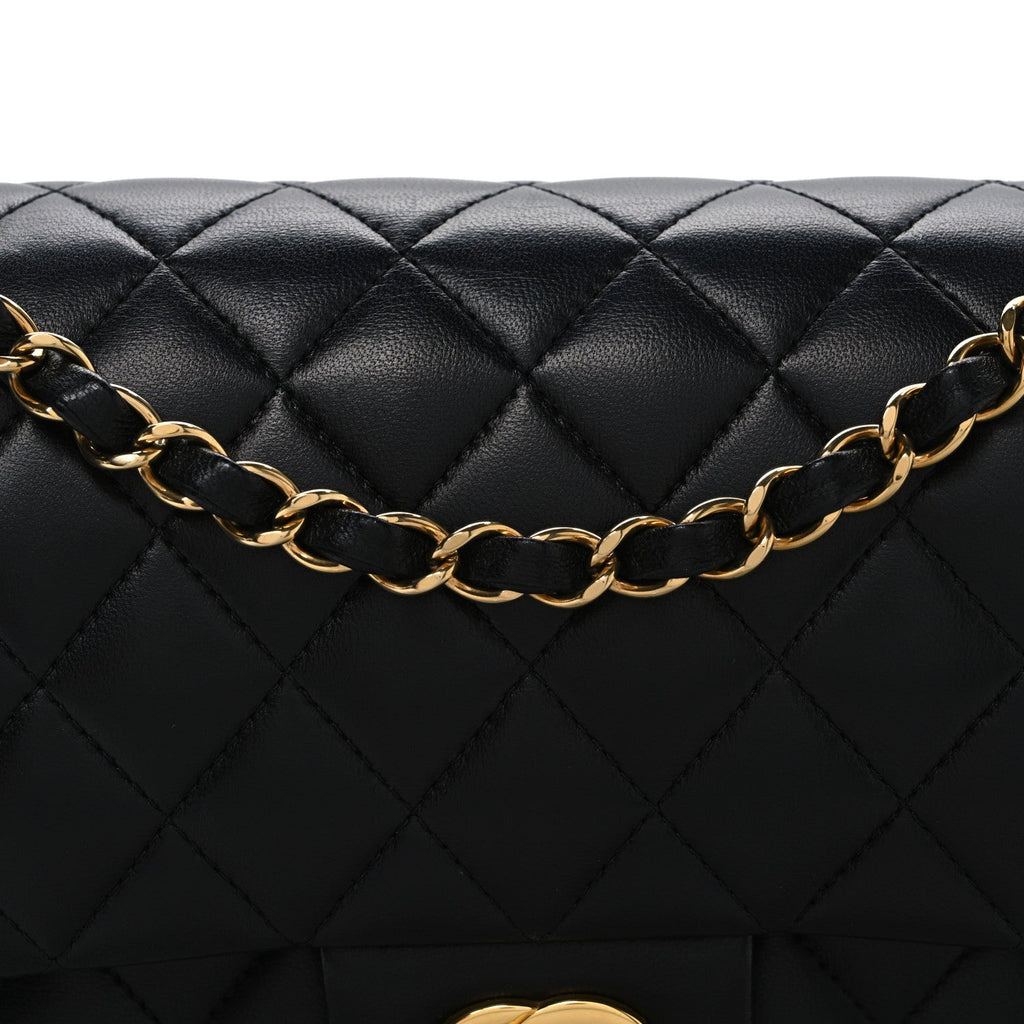 Lambskin Quilted Medium Double Flap Black