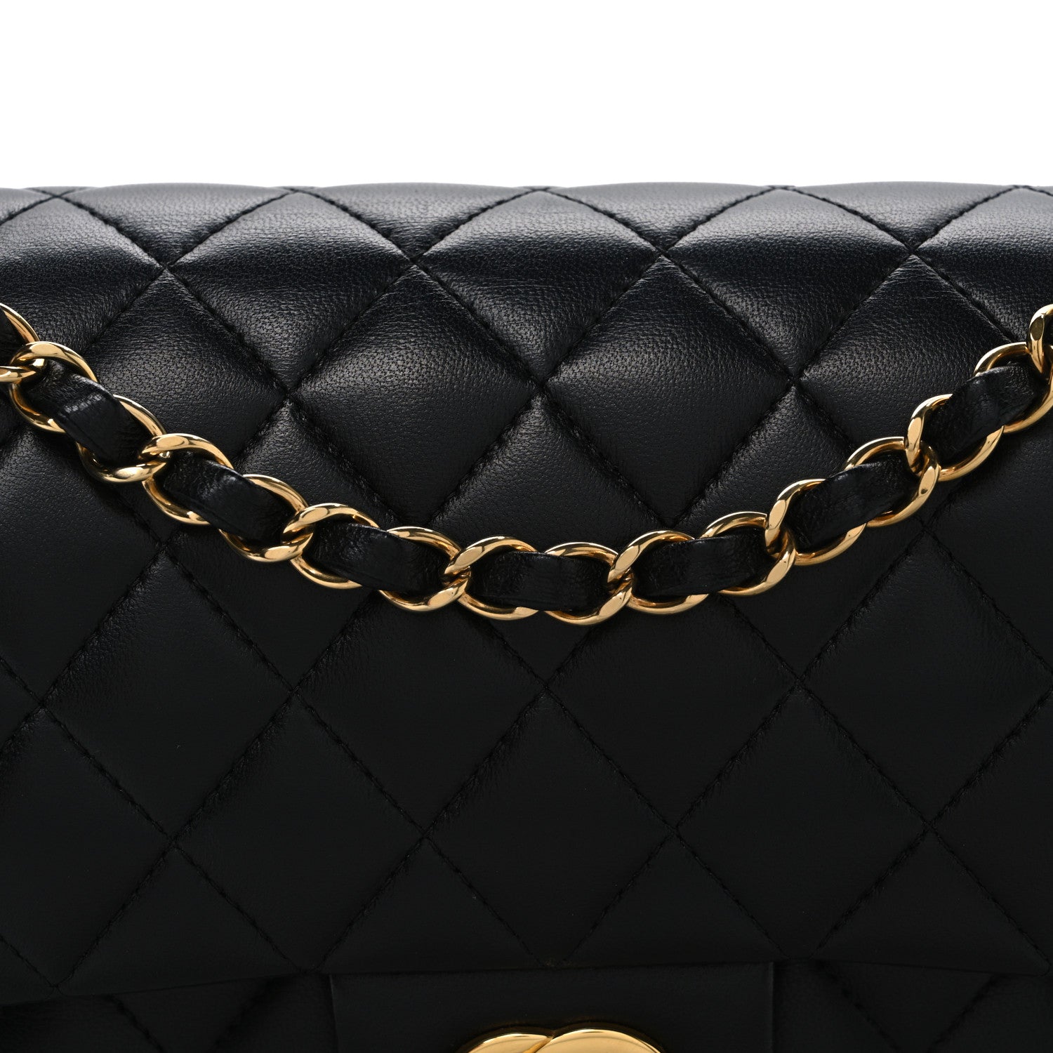 Lambskin Quilted Medium Double Flap Black