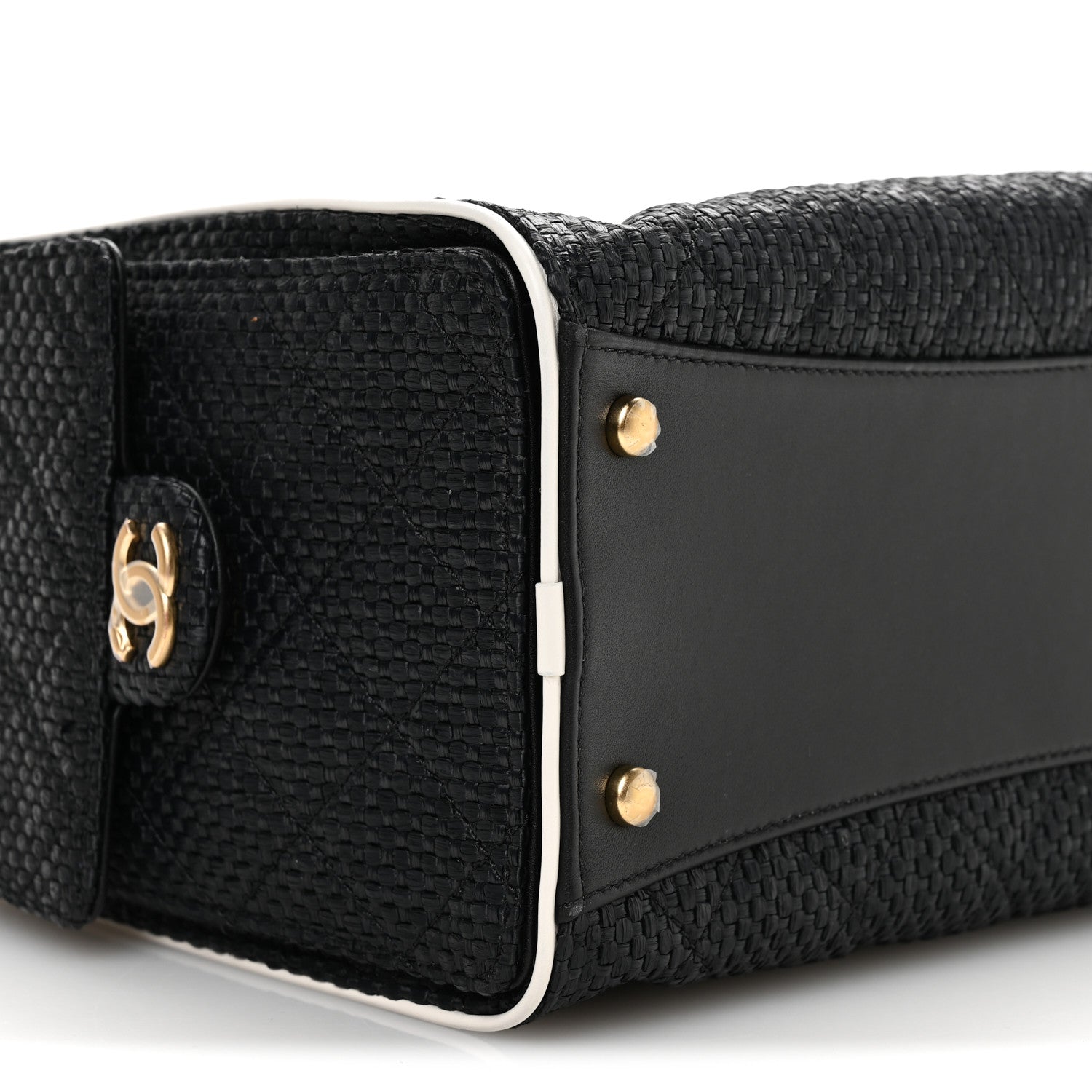 Braided Raffia Calfskin Small Chanel 25 Handbag Black White