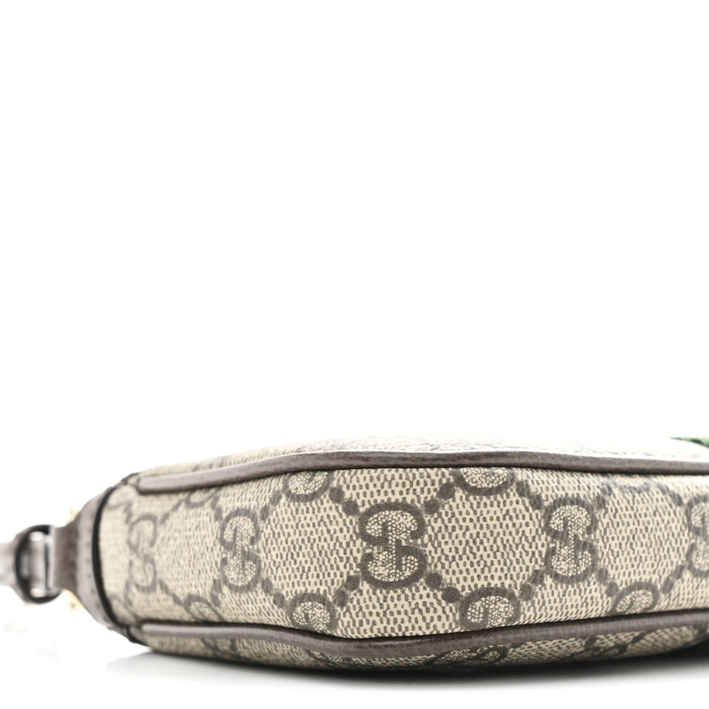 GG Supreme Monogram Textured Dollar Calfskin Web Mini Ophidia Shoulder Bag Beige Ebony New Acero