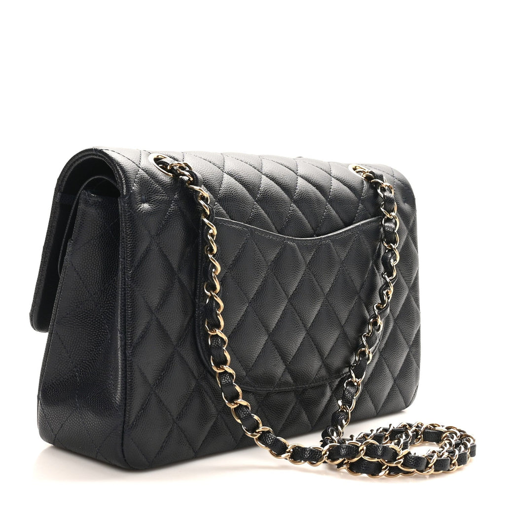 Caviar Quilted Medium Double Flap Navy